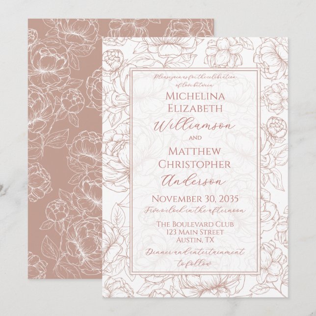 Invitación Elegant Blush Pink Hand-Drawn Floral Wedding  Invi (Anverso / Reverso)