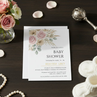 Invitación Elegant Blush Pink & Neutral Floral Baby Shower 