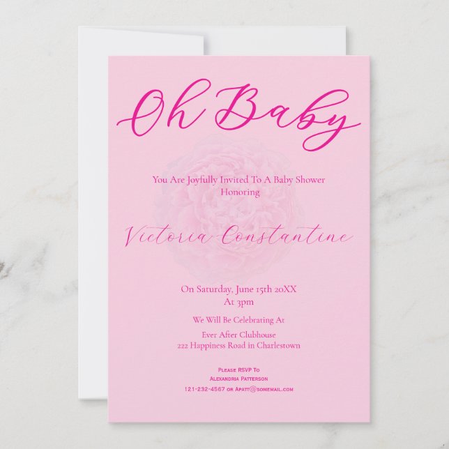 Invitación Elegant Blush Pink Oh Baby Bold Script Floral (Anverso)