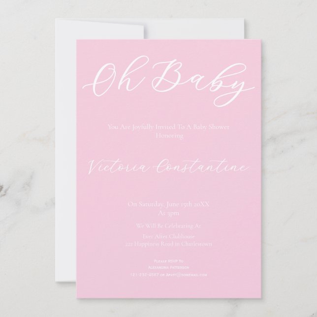 Invitación Elegant Blush Pink Oh Baby Shower Invitation (Anverso)