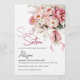 Invitación Elegant Blush Pink Peony Floral Sweet Sixteen