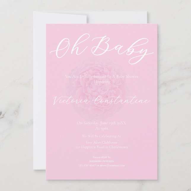 Invitación Elegant Blush Pink Peony Oh Baby Shower Invitation (Anverso)