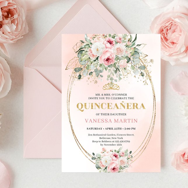 Invitación Elegant Blush Pink Rose Gold Quinceañera Invite (Elegant Blush Pink Rose Gold Quinceañera Invitation

)