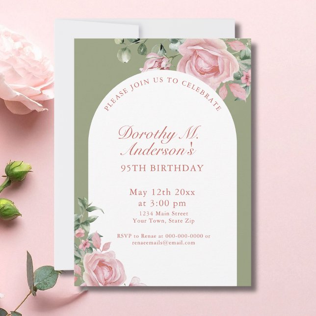 Invitación Elegant Blush Pink Roses 95th Birthday Party  (Subido por el creador)