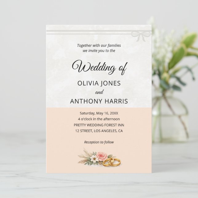 Invitación Elegant Blush Pink Rustic Floral Romantic Wedding  (Anverso de pie)