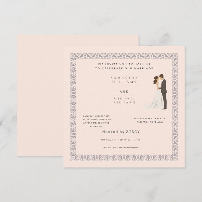 Invitación Elegant Blush Pink Wedding Invitation - Customizab (Anverso / Reverso)