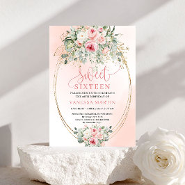 Invitación Elegant Blush Rose Botanical Sweet Sixteen Invite