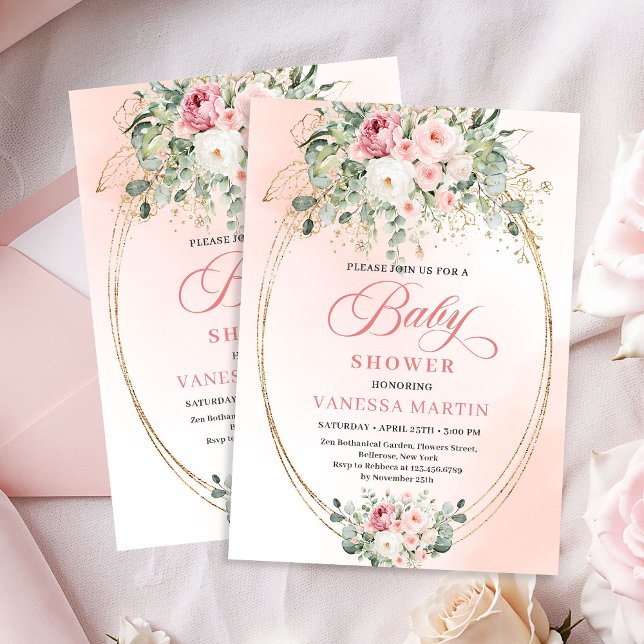 Invitación Elegant Blush Rose Gold Girl Baby Shower Invite (Elegant Blush Rose Gold Girl Baby Shower Invitation)