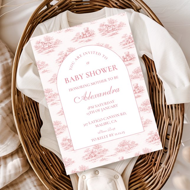 Invitación Elegant Blush Toile Baby Shower (Subido por el creador)