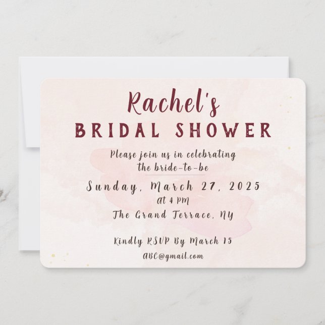 Invitación Elegant Blush Watercolor Floral Bridal Shower  (Anverso)