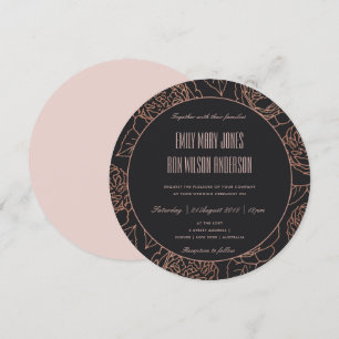 INVITACIÓN ELEGANT BODA FLORAL ROSA ORO NEGRO