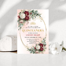 Invitación Elegant Bohemian Marsala Flowers Gold Quince