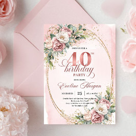 Invitación Elegant Bohemian Powder Pink Flowers 40th Birthday