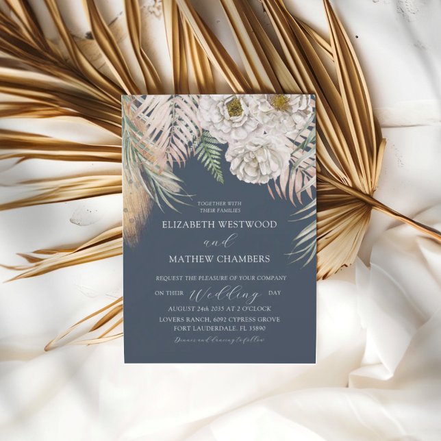 Invitación Elegant Boho Blue Pampas Grass Wedding (Subido por el creador)