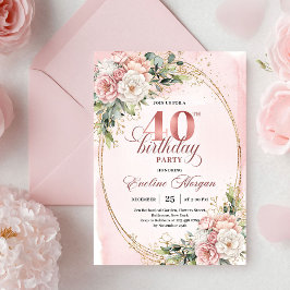 Invitación Elegant Boho Blush Floral 40th Birthday Invitation