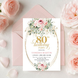 Invitación Elegant Boho Blush Roses 80th Birthday Invitation 