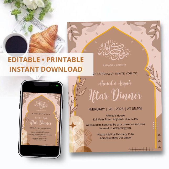 Invitación Elegant Boho Earth Tone Islamic Arch Iftar Dinner (Subido por el creador)