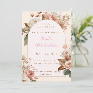 Invitación Elegant Boho Floral Birthday Invite
