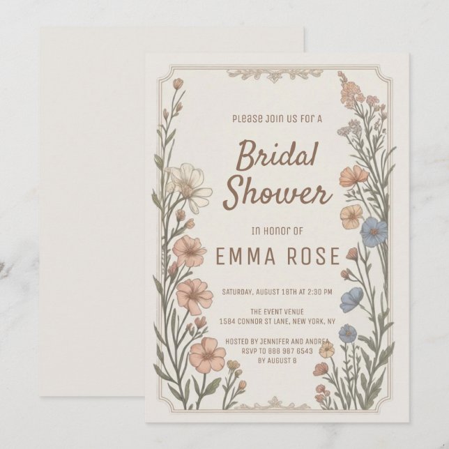 Invitación Elegant Boho Floral Bridal Shower Invitation (Anverso / Reverso)