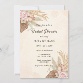 Invitación Elegant Boho Floral Pampas Grass Bridal Shower