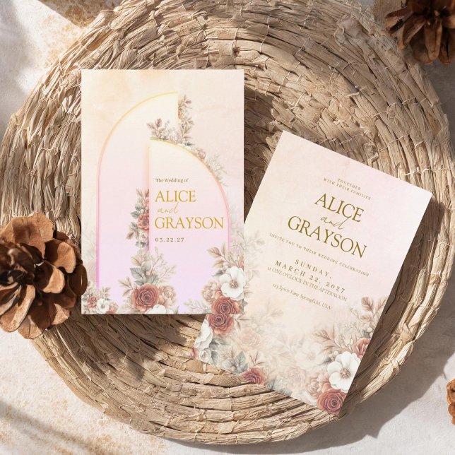 Invitación Elegant Boho Floral Purple Pink Modern Wedding  (Subido por el creador)