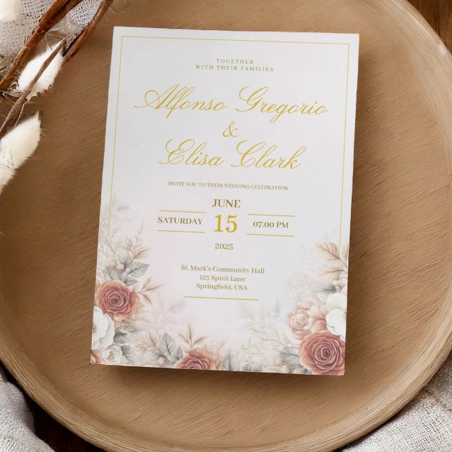 Invitación Elegant Boho Floral Rose Pink Modern Wedding  (Subido por el creador)