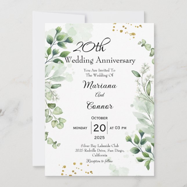 Invitación Elegant Boho Greenery Wedding Anniversary  (Anverso)