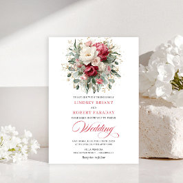Invitación Elegant Boho Red White Greenery Wedding Invitation