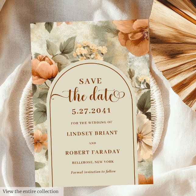 Invitación Elegant Boho Terracotta Sage Floral Save The Date (Elegant Boho Terracotta Sage Floral Save The Date)