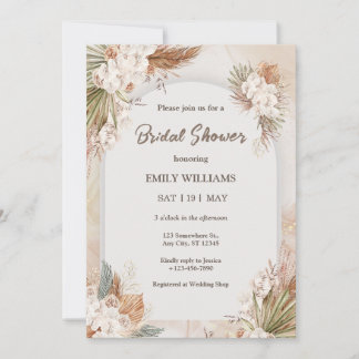Invitación Elegant Boho Tropical Pampas Grass Bridal Shower