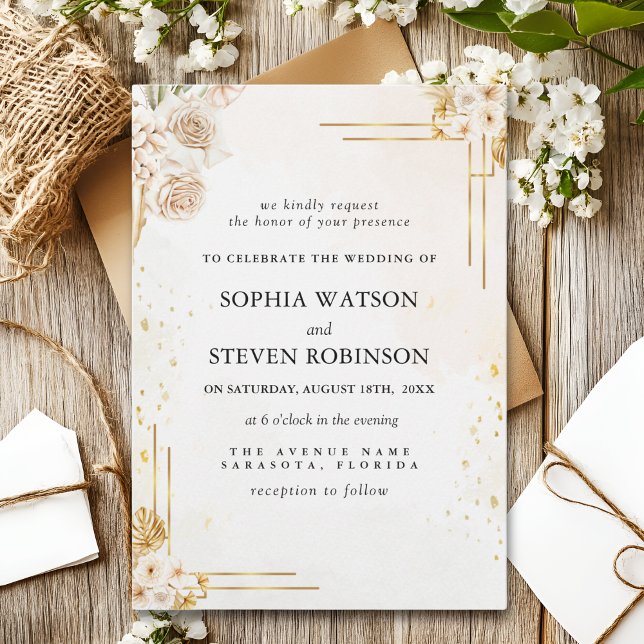 Invitación "Elegant Boho Wedding with Beige & Yellow Flowers (Subido por el creador)