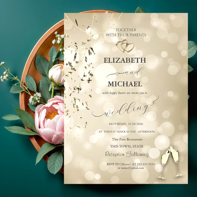 Invitación Elegant Bokeh,Confetti Wine Glasses Wedding (Subido por el creador)
