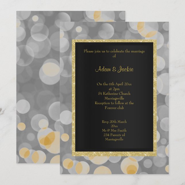INVITACIÓN ELEGANT BOKEH SILVER GOLD BODA (Anverso / Reverso)