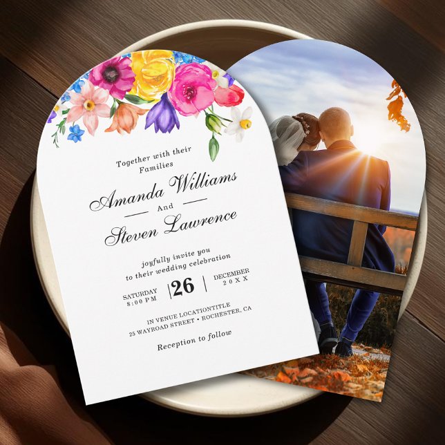 Invitación Elegant Bold Colorful Watercolor Floral wedding (Subido por el creador)