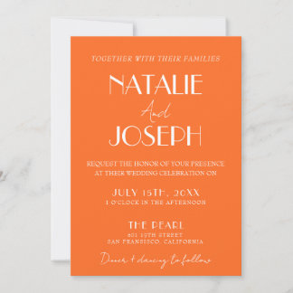 Invitación Elegant Bold Orange Stylish QR Code Wedding