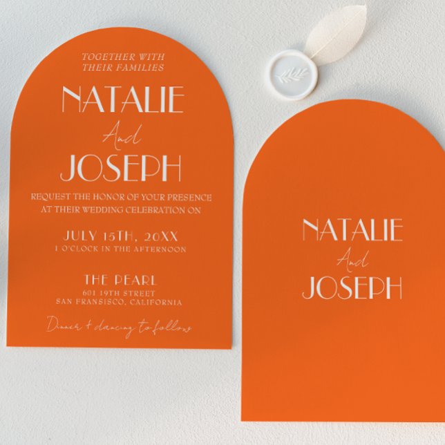Invitación Elegant Bold Orange Stylish Retro Arched Wedding  (Subido por el creador)