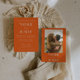 Invitación Elegant Bold Orange Stylish Retro Photo Wedding