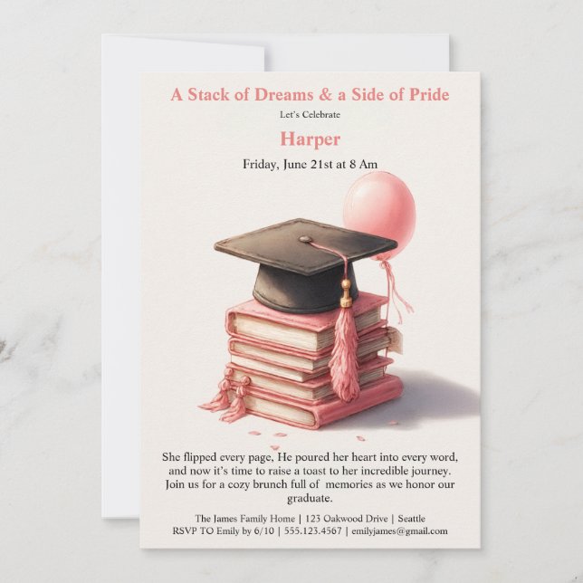 Invitación Elegant Book Lover Graduation Brunch Invitation (Anverso)