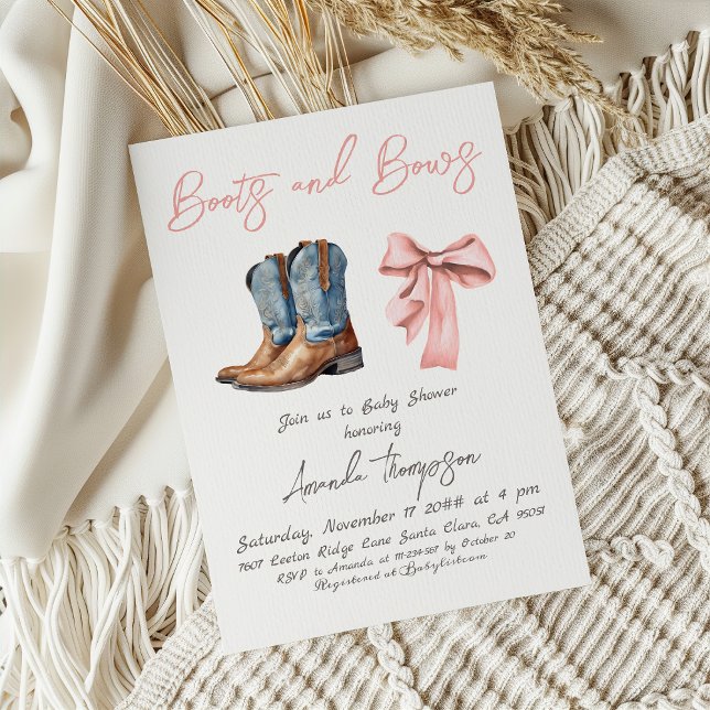 Invitación Elegant Boots and Bows Pink Girl Baby Shower (Subido por el creador)