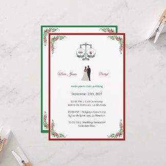 Invitación Elegant Bordeaux Emerald Scale Wedding Invitation