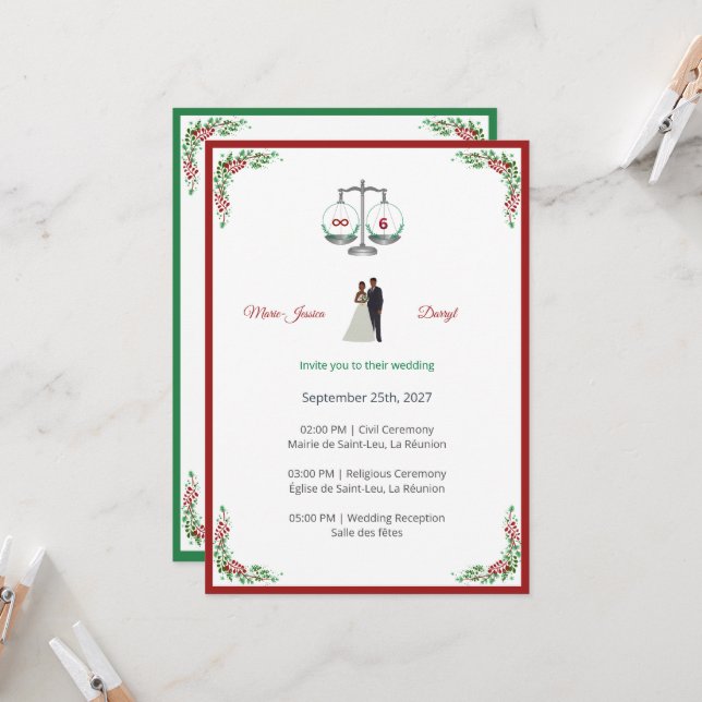 Invitación Elegant Bordeaux Emerald Scale Wedding Invitation (Anverso/Reverso In Situ)