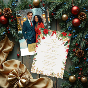 Invitación Elegant Botanical Christmas Frame Wedding Rings