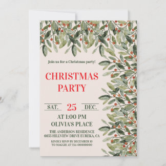 Invitación Elegant Botanical Christmas Party Invitation