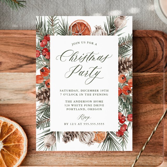 Invitación Elegant Botanical Citrus Frame Christmas Party (Subido por el creador)