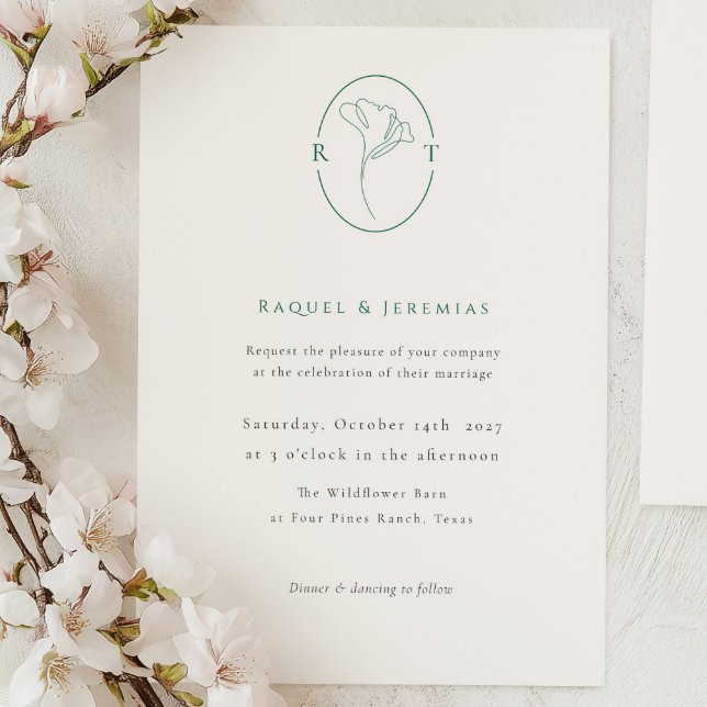 Invitación Elegant Botanical Emerald Monogram Wedding (Subido por el creador)