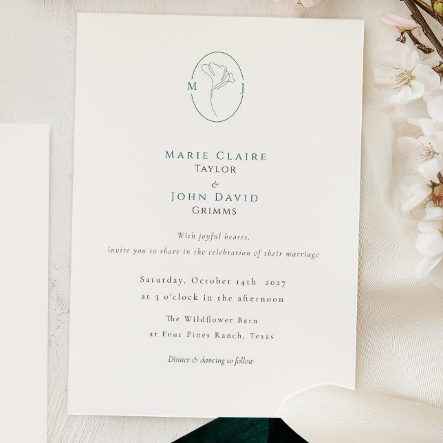Invitación Elegant Botanical Emerald Monogram Wedding (Subido por el creador)
