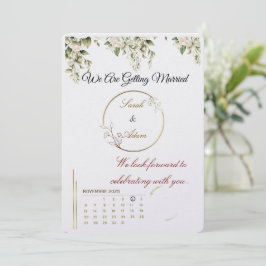 Invitación  Elegant botanical gold frame save the date card