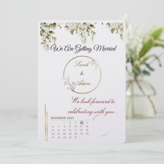Invitación Elegant botanical gold frame save the date card