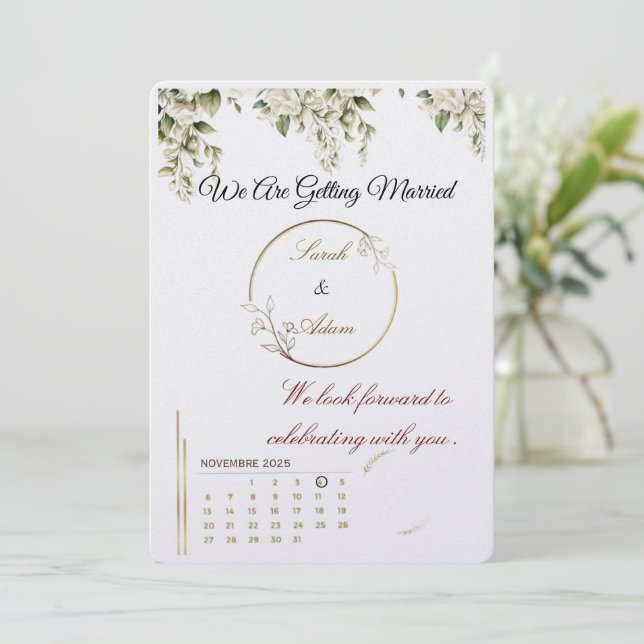 Invitación  Elegant botanical gold frame save the date card (Anverso de pie)