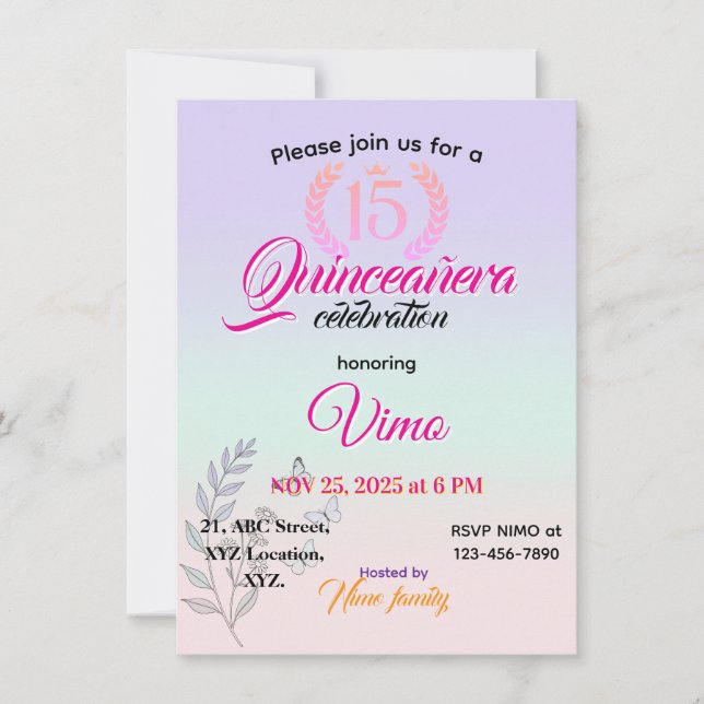 Invitación Elegant Botanical Line Art Quinceañera Invitation  (Anverso)